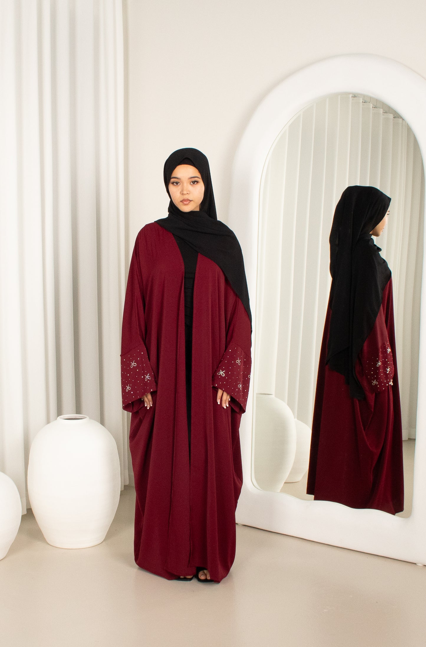 Marni Bow Open Abaya - Burgundy