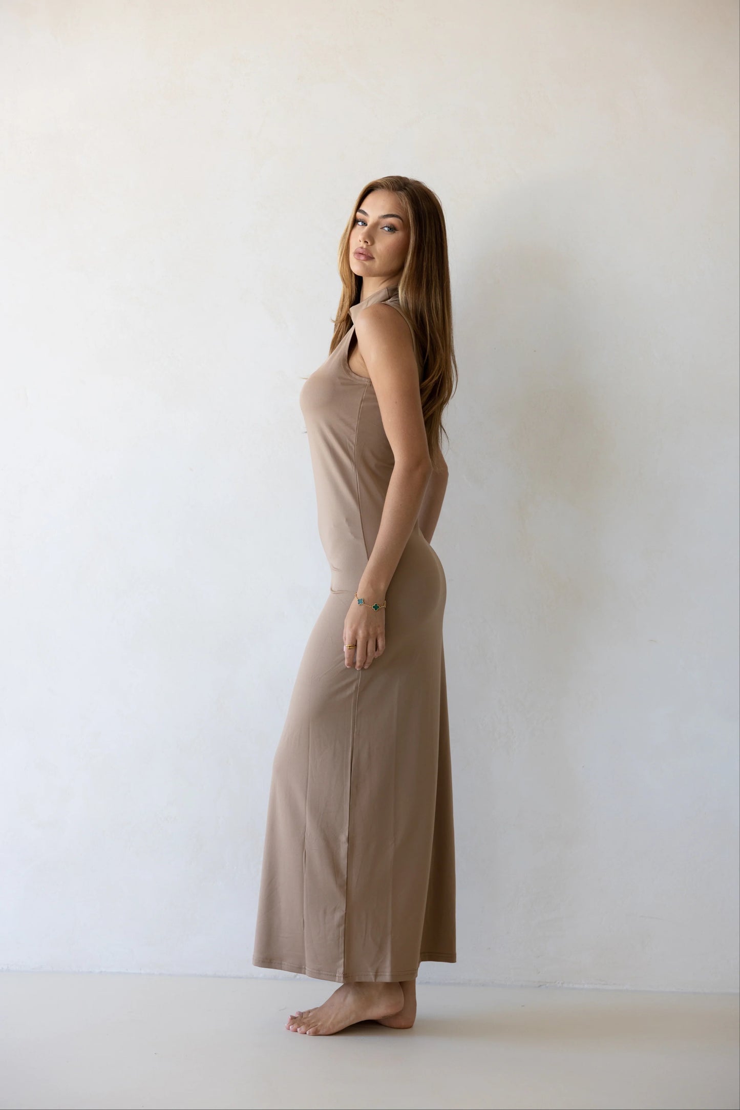 Luxe Sleeveless Slip Dress - Latte