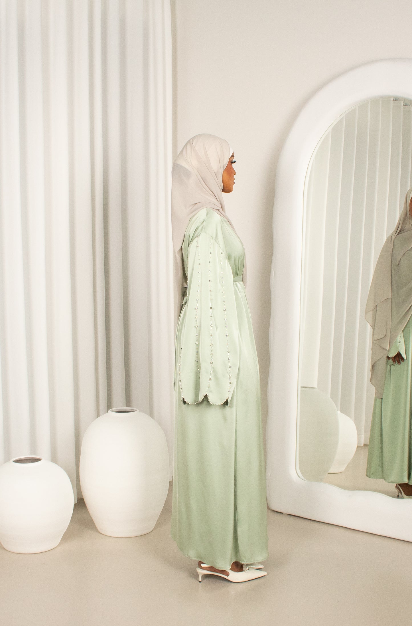 Ameera Open Abaya - Mint