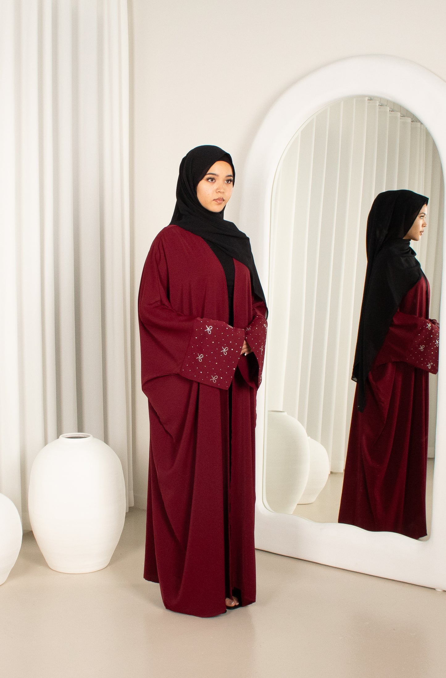 Marni Bow Open Abaya - Burgundy