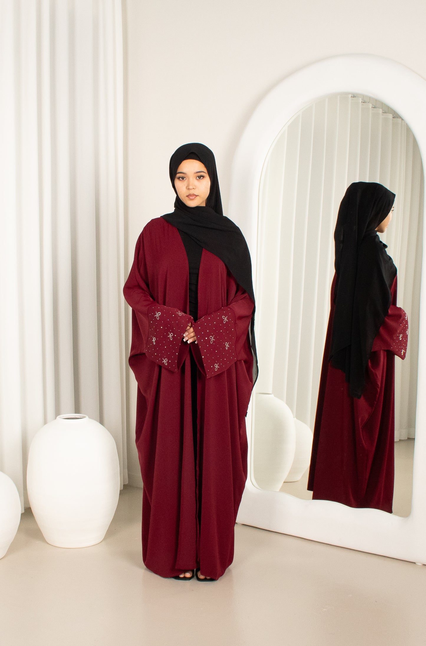 Marni Bow Open Abaya - Burgundy