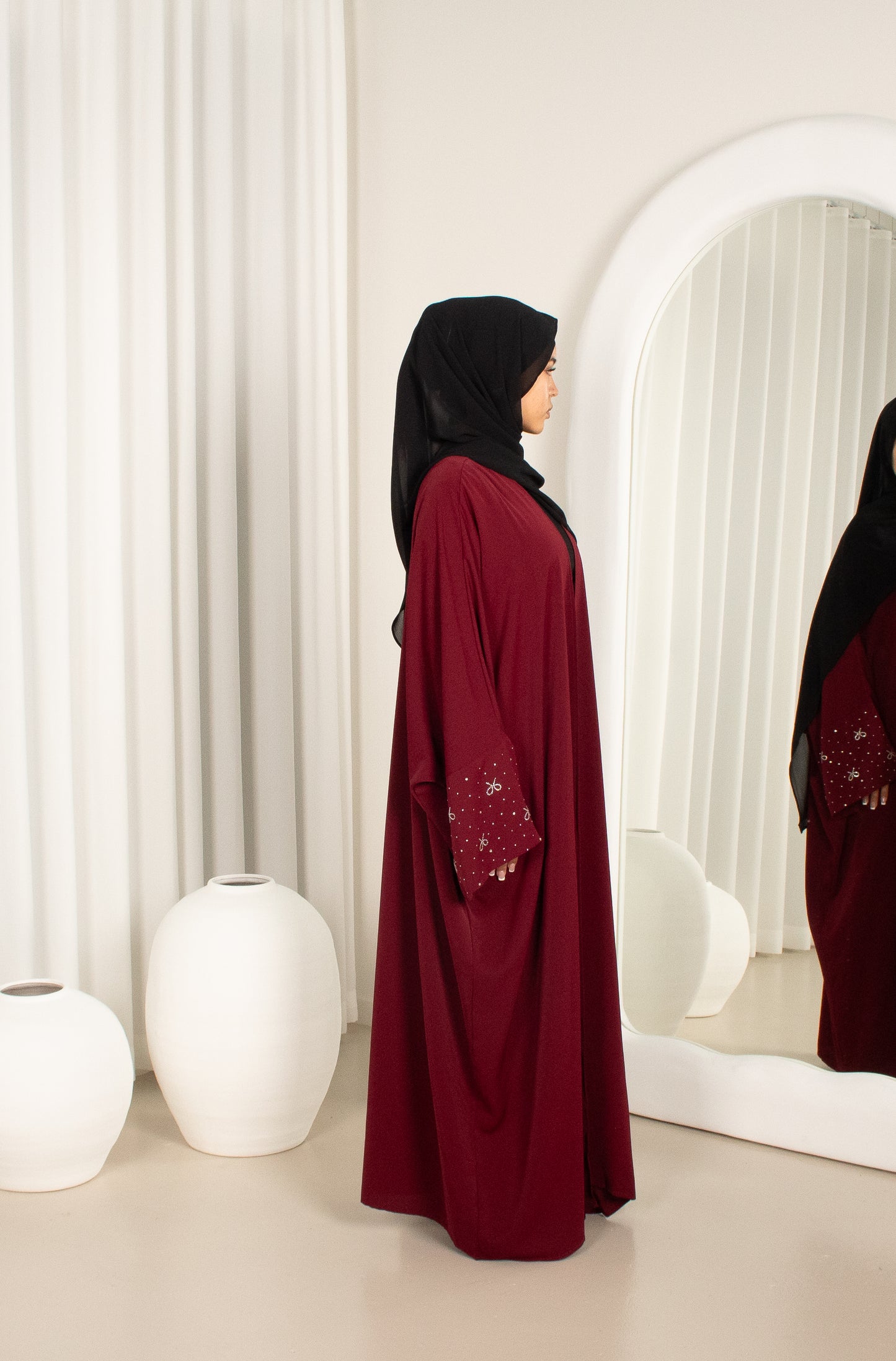 Marni Bow Open Abaya - Burgundy