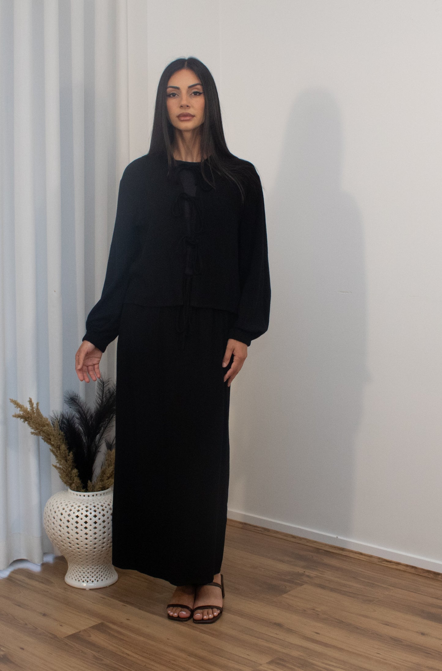 Tie Bow Skirt Set - Black