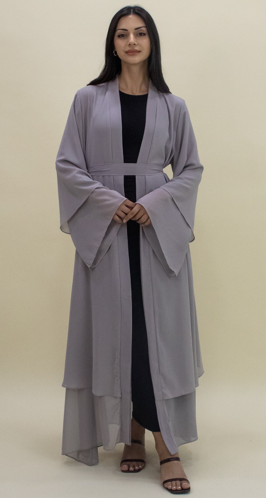 Nour Open Abaya - Grey