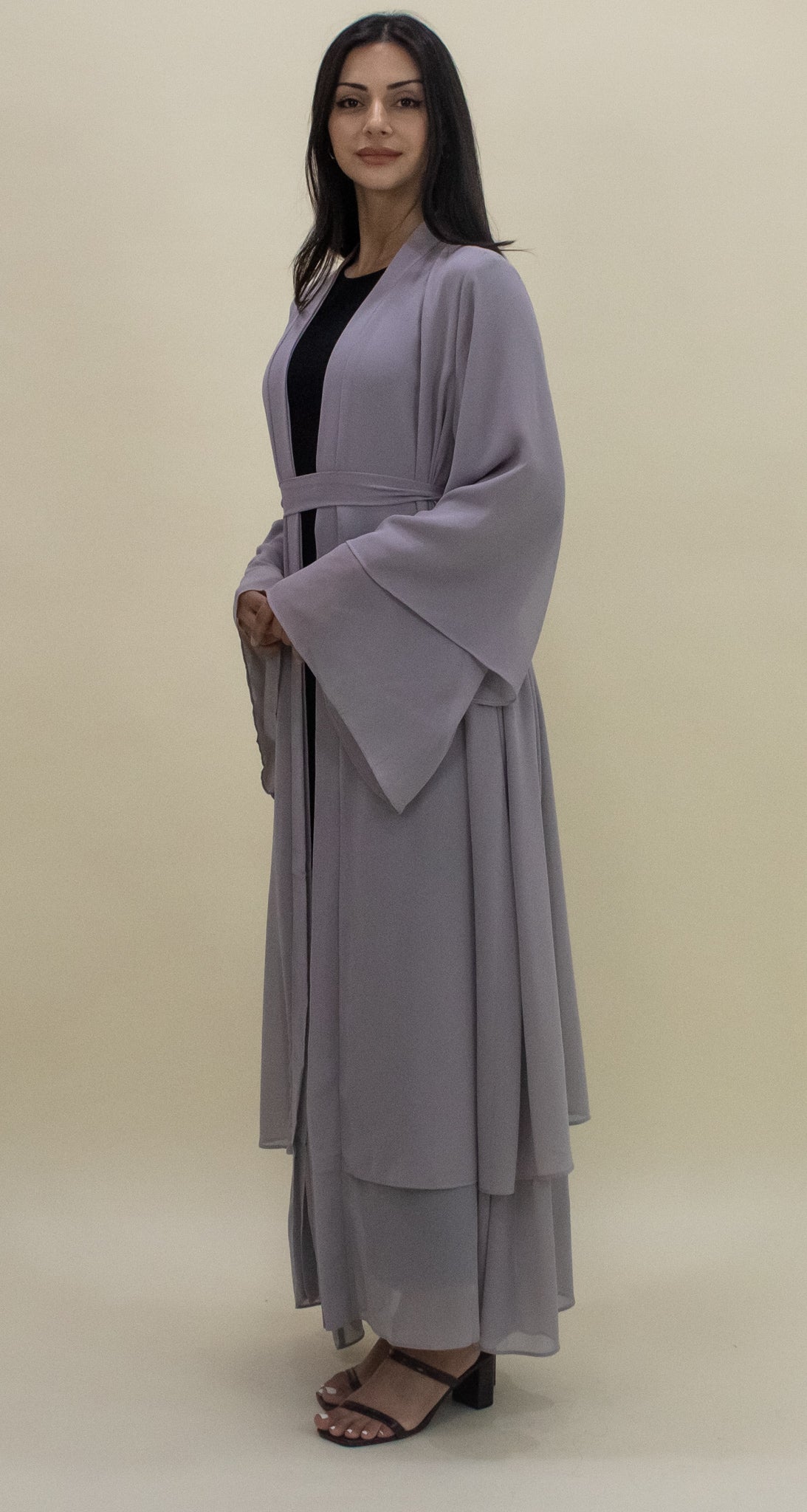 Nour Open Abaya - Grey