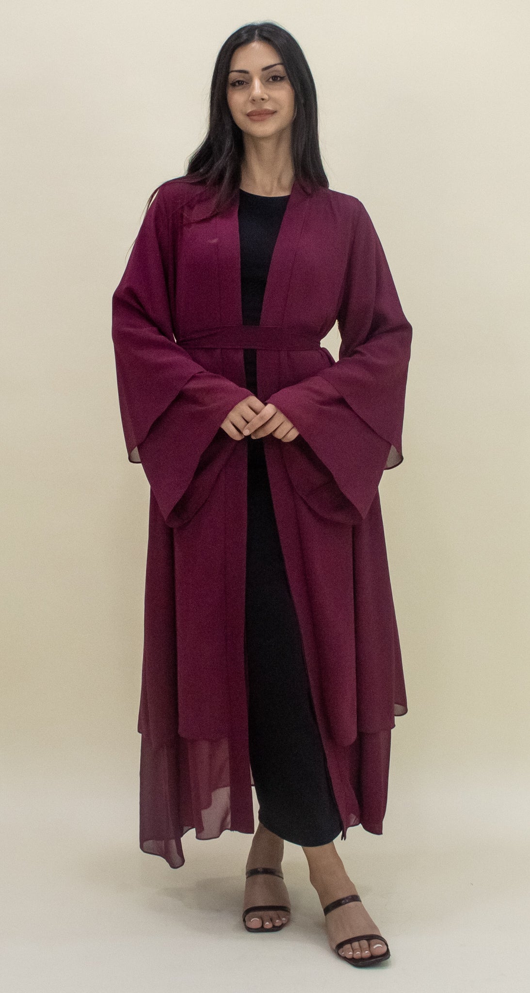 Nour Open Abaya - Maroon