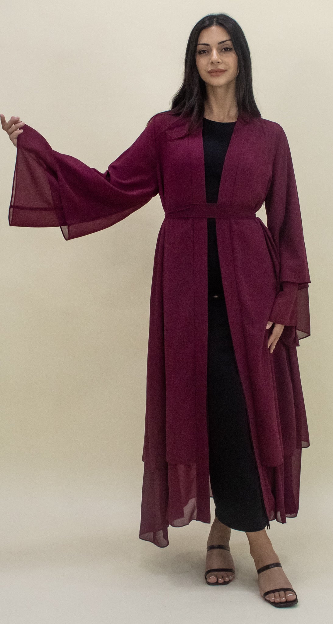 Nour Open Abaya - Maroon