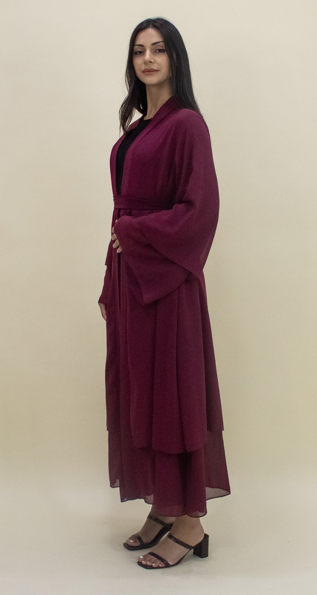 Nour Open Abaya - Maroon