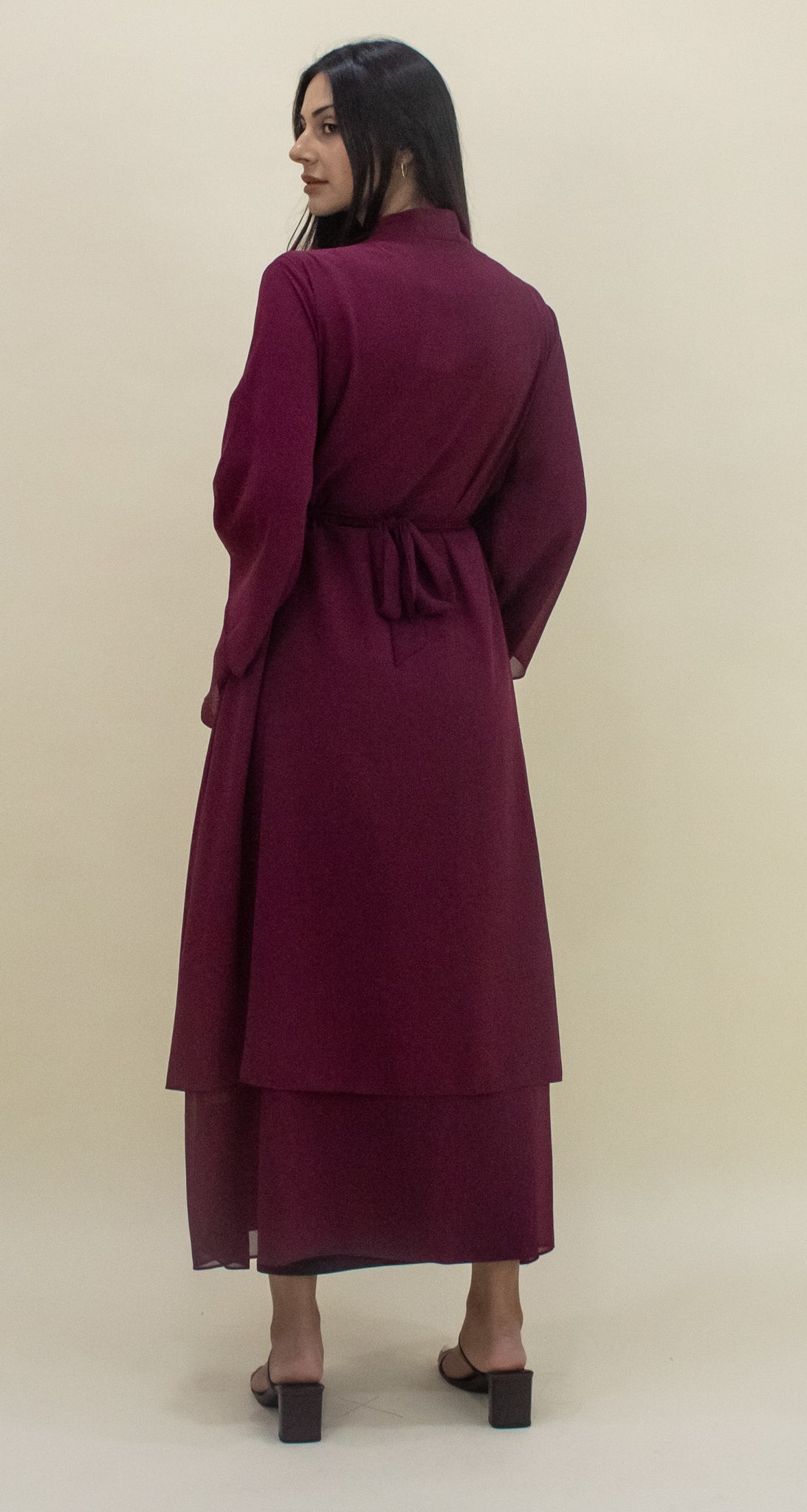 Nour Open Abaya - Maroon