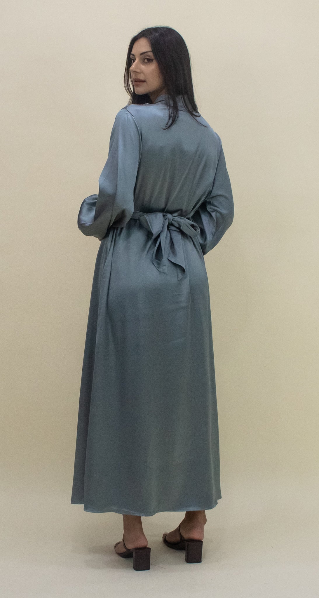 Luxe Satin Open Abaya - Dusty Blue