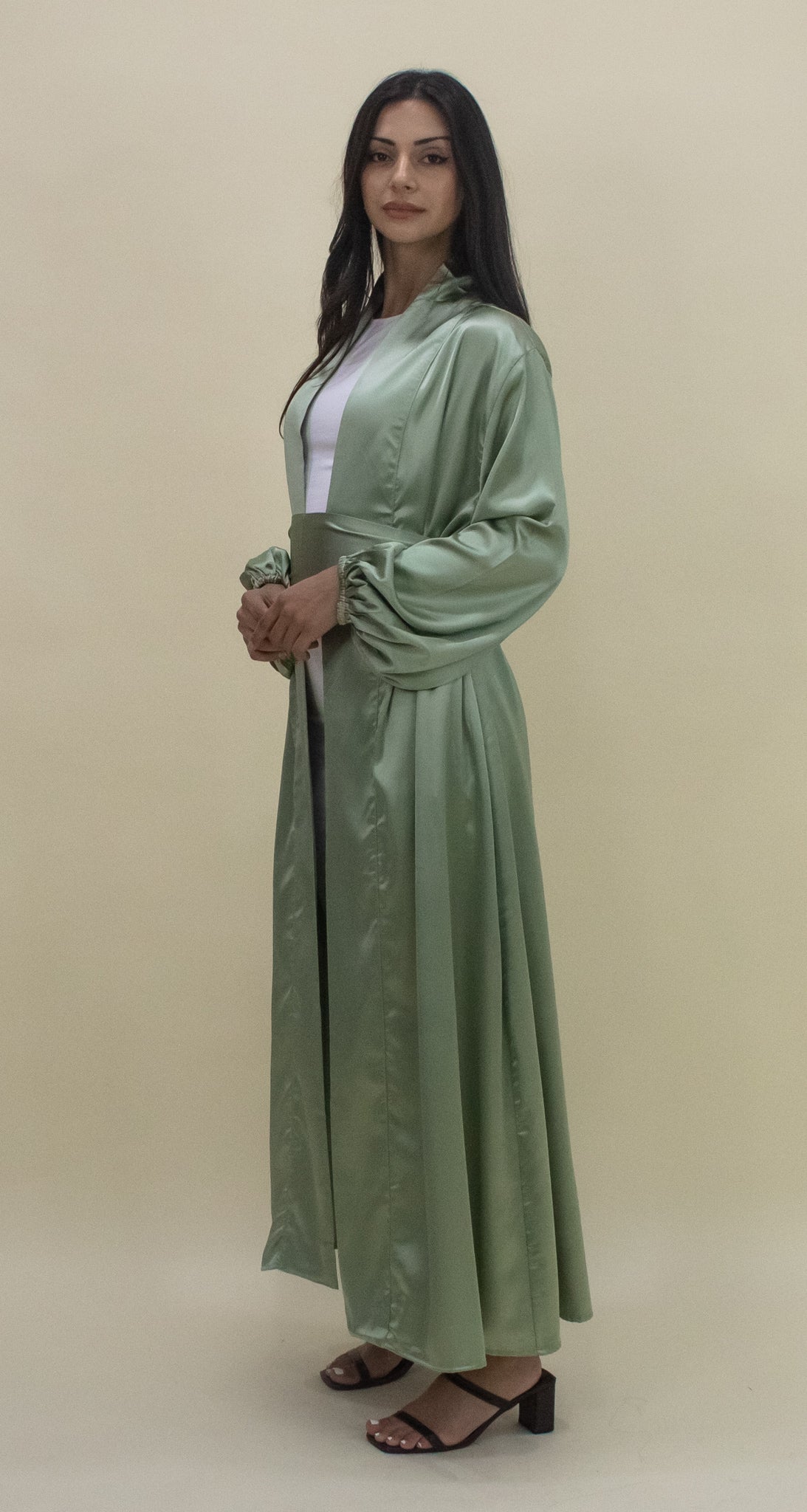 Luxe Satin Open Abaya - Mint