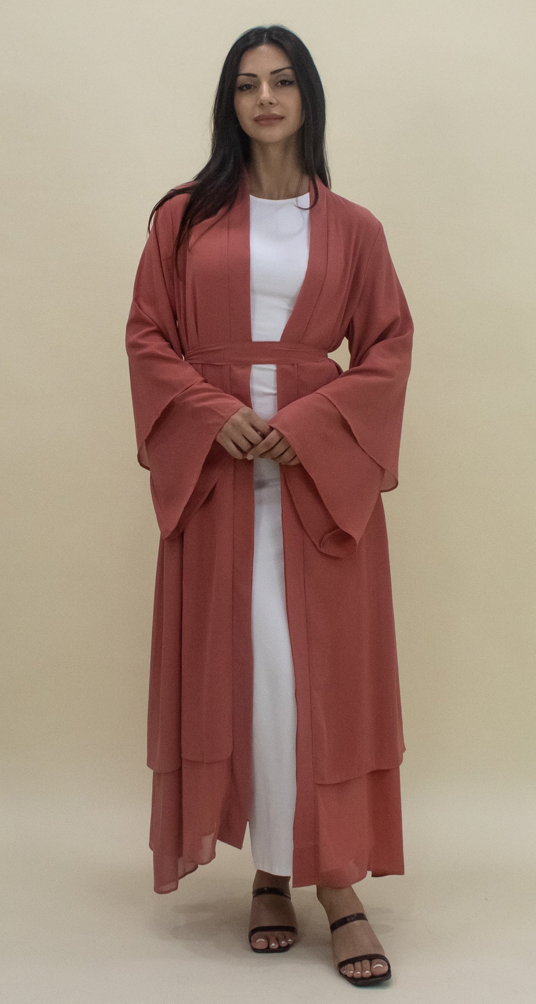 Nour Open Abaya - Salmon