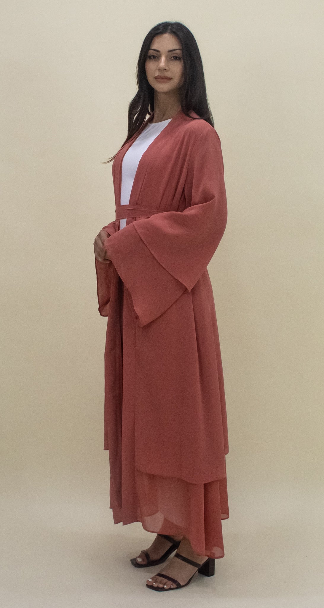 Nour Open Abaya - Salmon