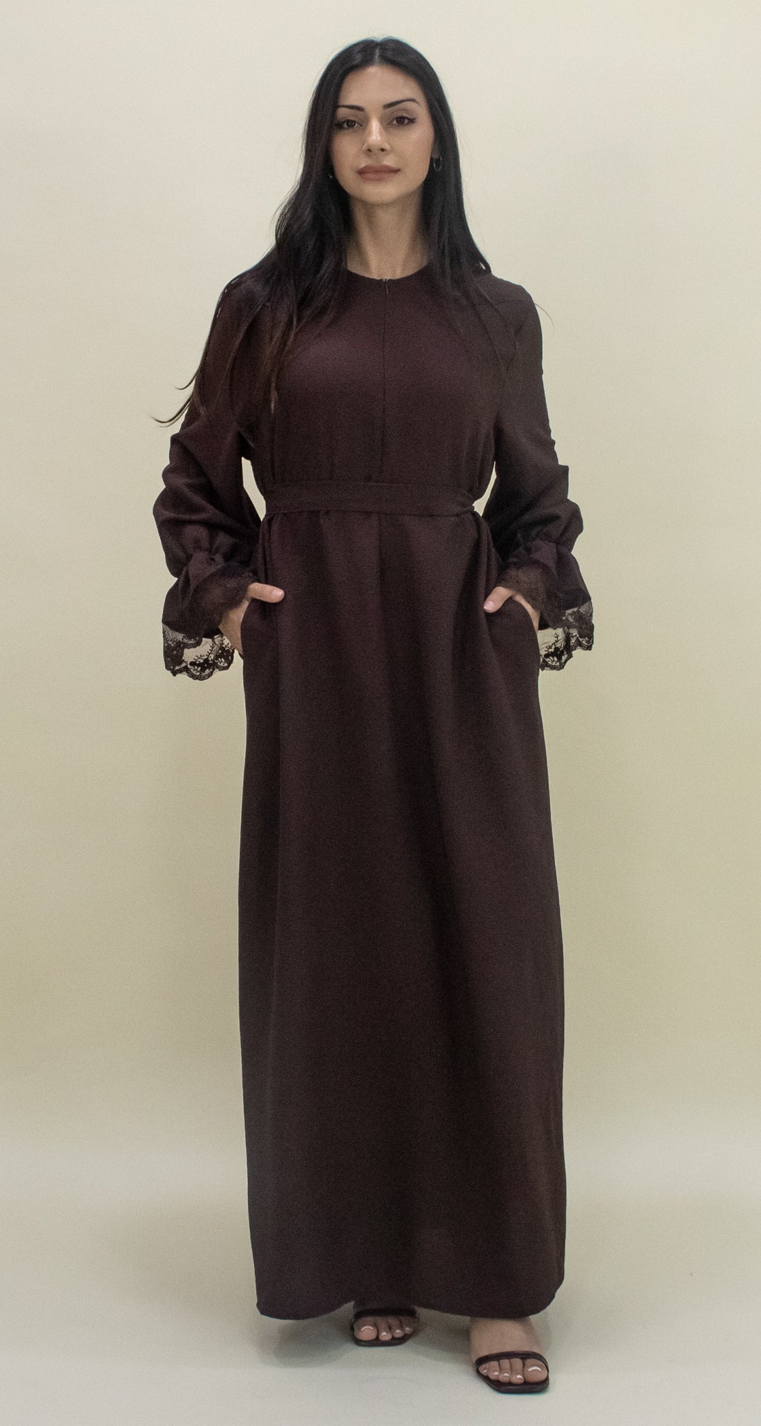 Lace Abaya - Chocolate Brown