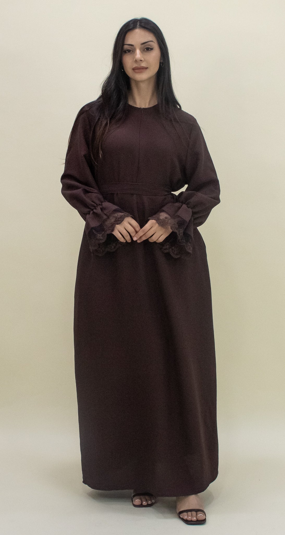 Lace Abaya - Chocolate Brown