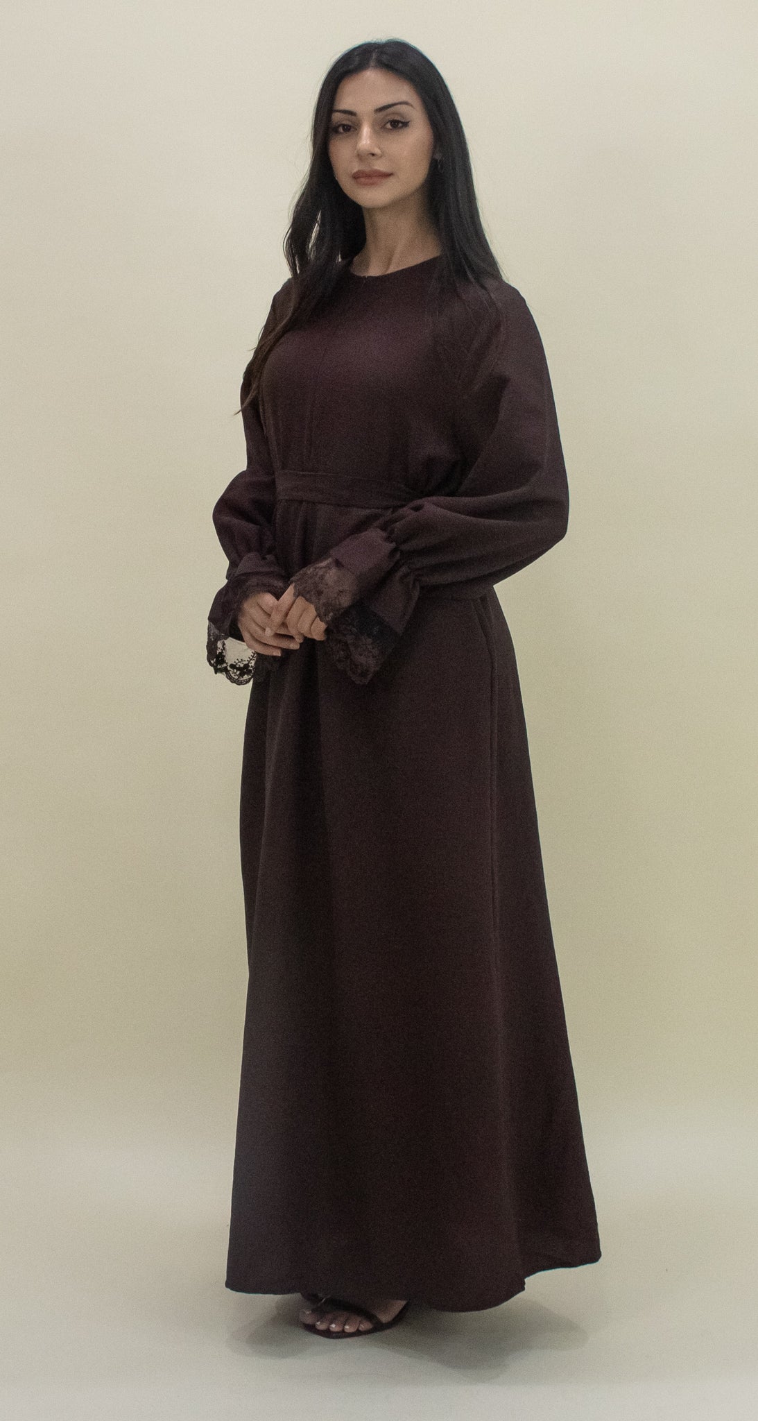Lace Abaya - Chocolate Brown