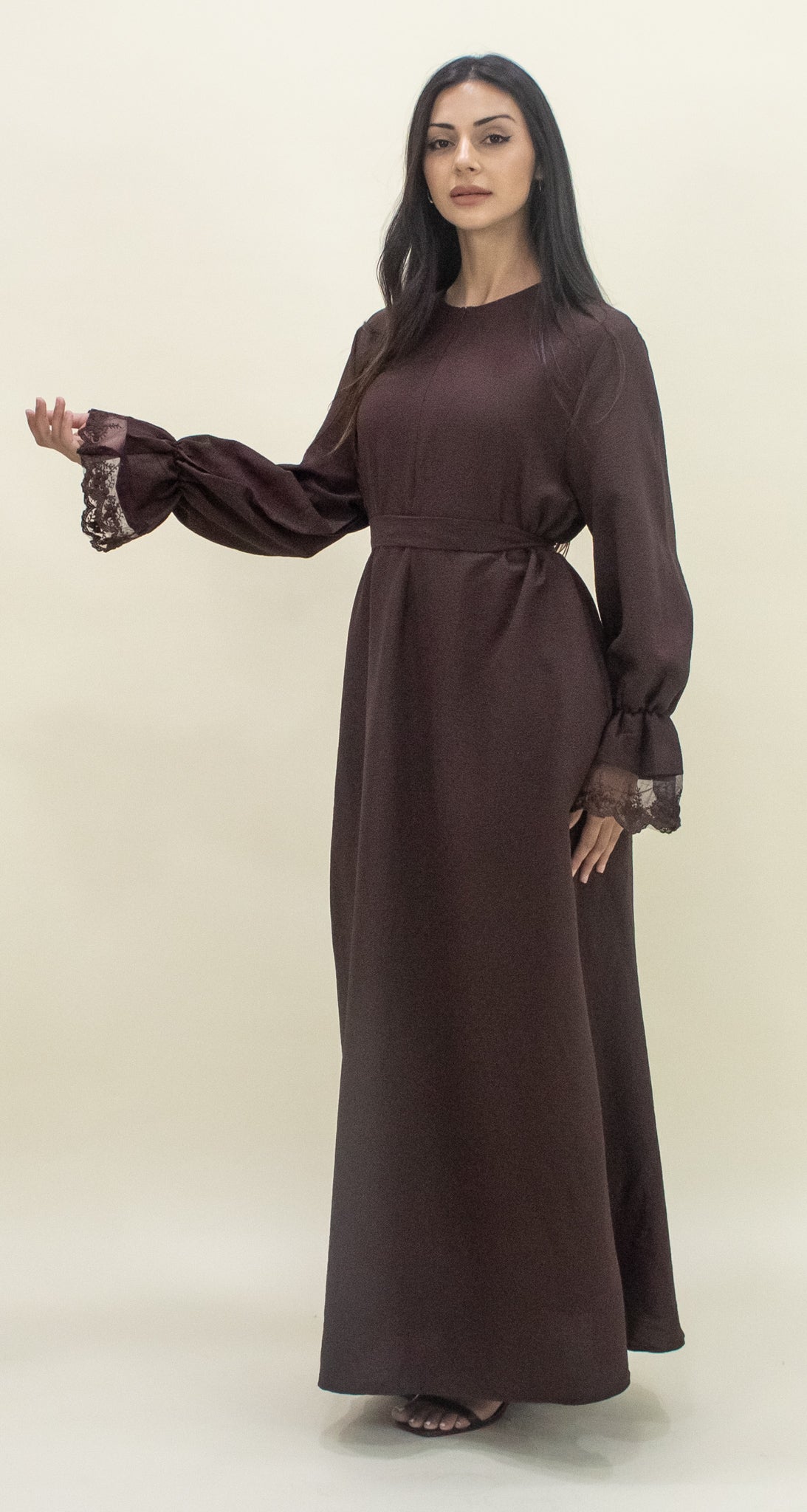 Lace Abaya - Chocolate Brown