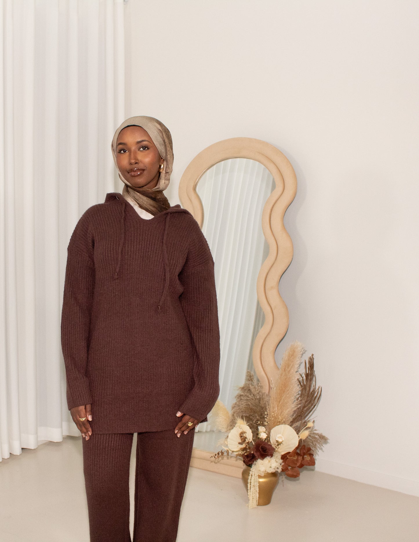 Knit Hoodie Set - Chocolate Brown