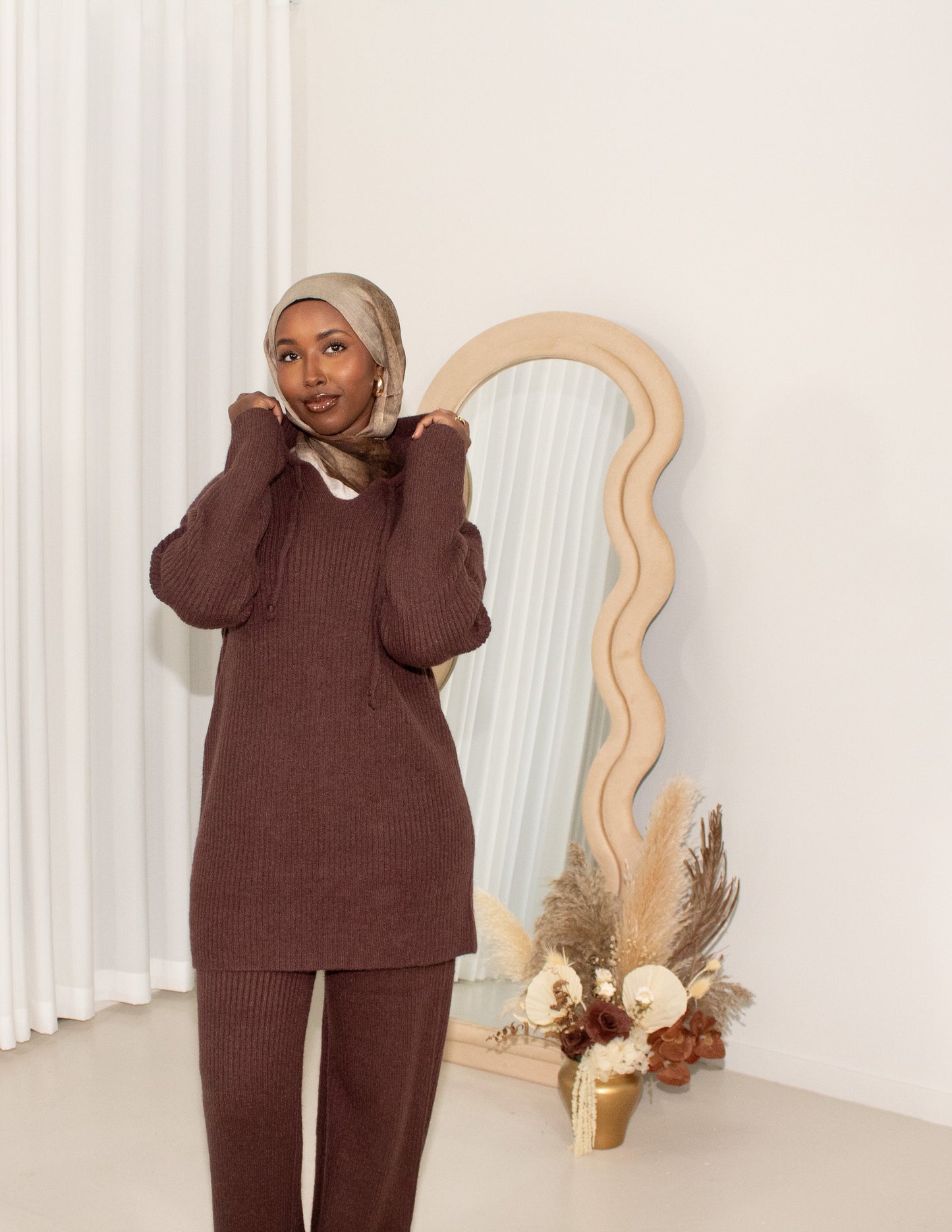 Knit Hoodie Set - Chocolate Brown