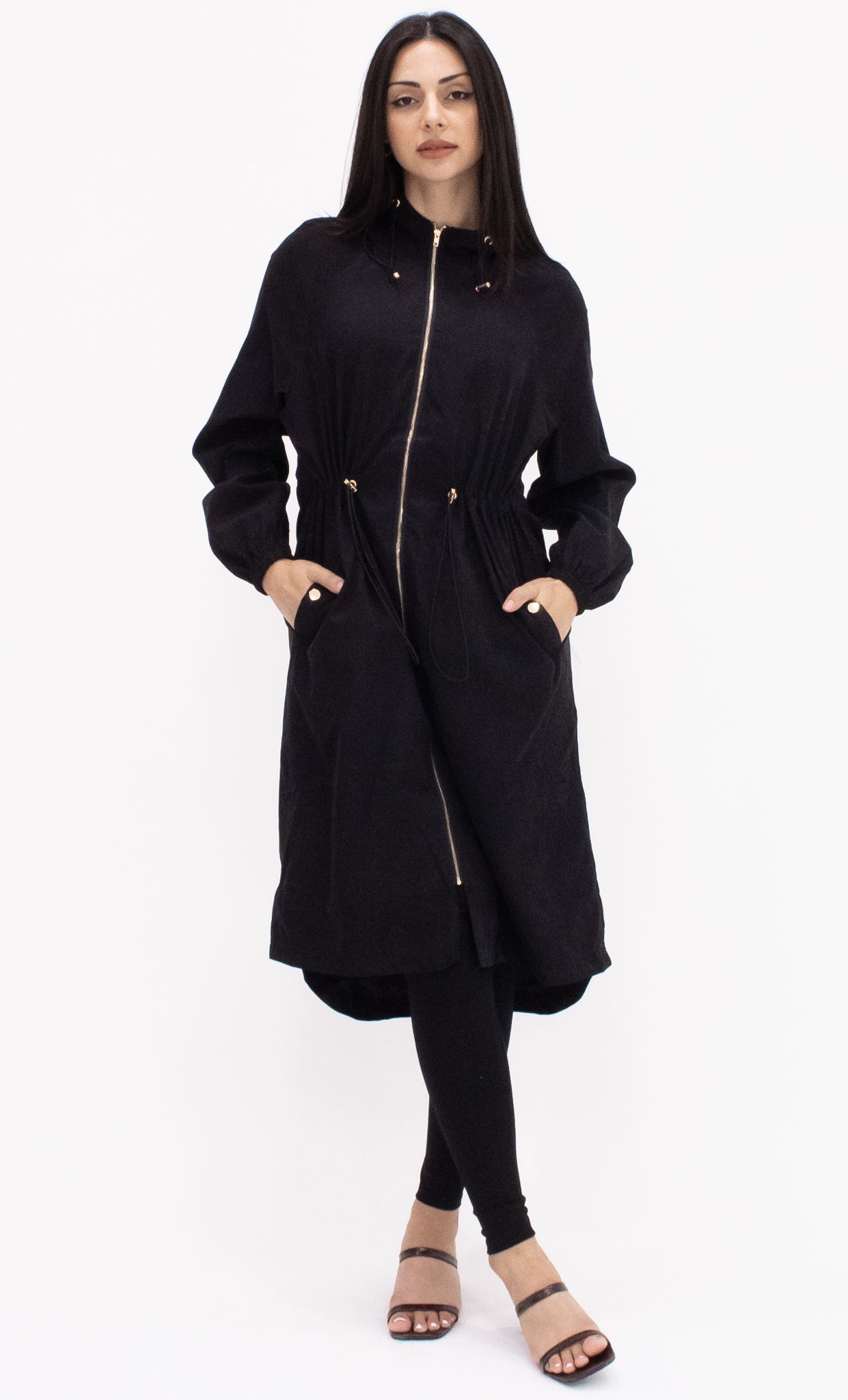 Drawstring Hooded Jacket - Black