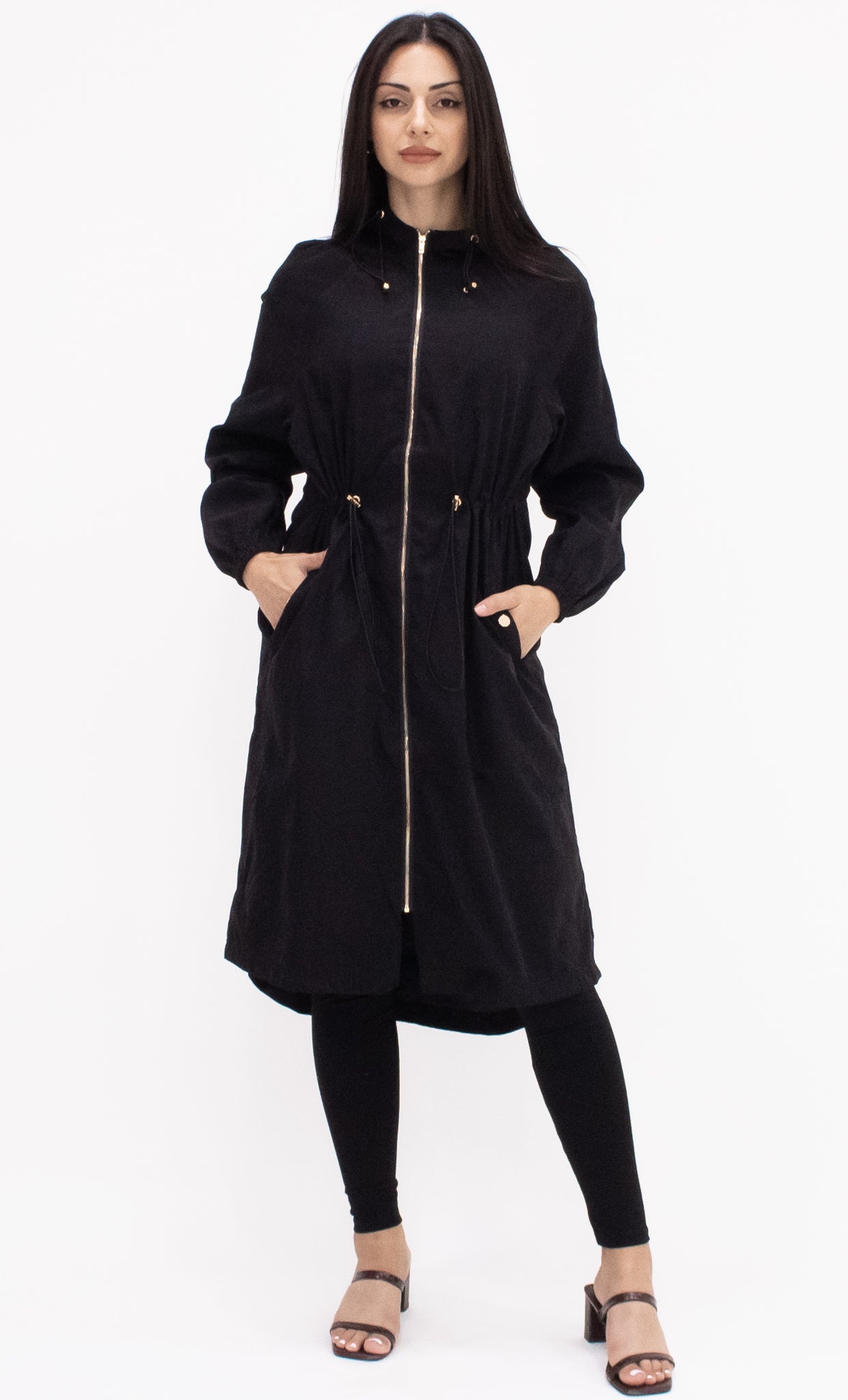 Drawstring Hooded Jacket - Black
