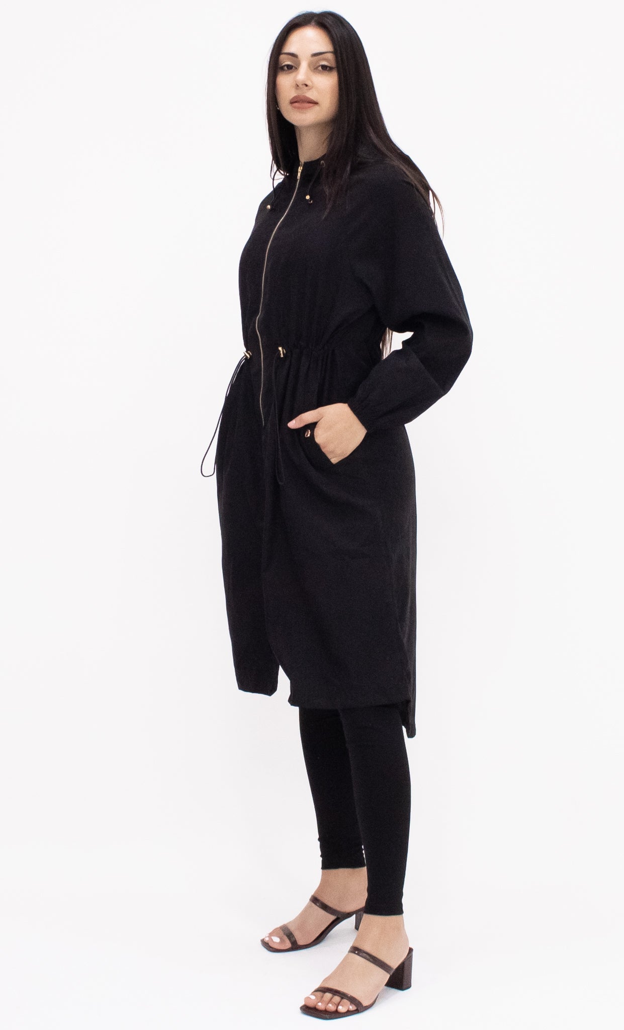 Drawstring Hooded Jacket - Black