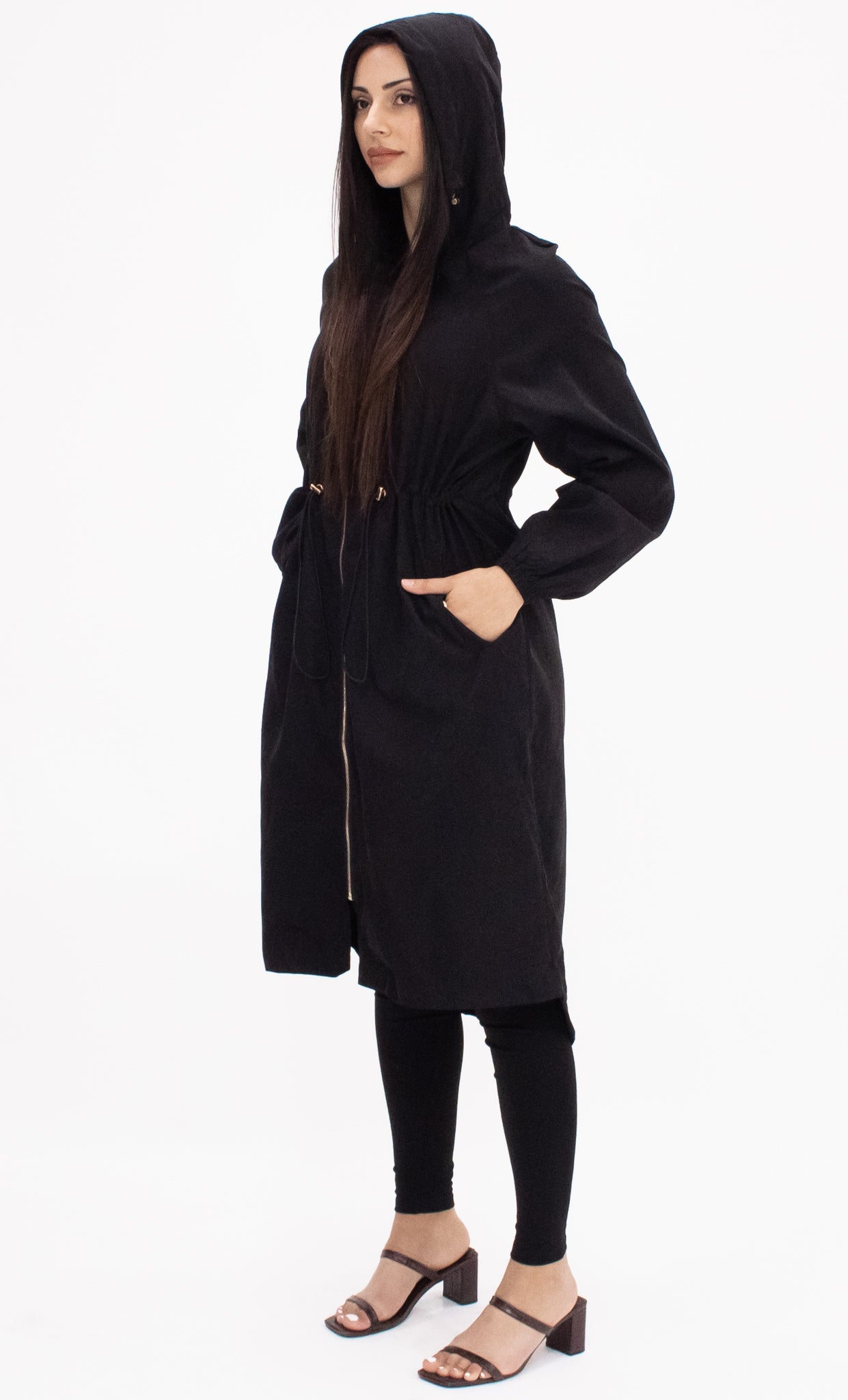 Drawstring Hooded Jacket - Black
