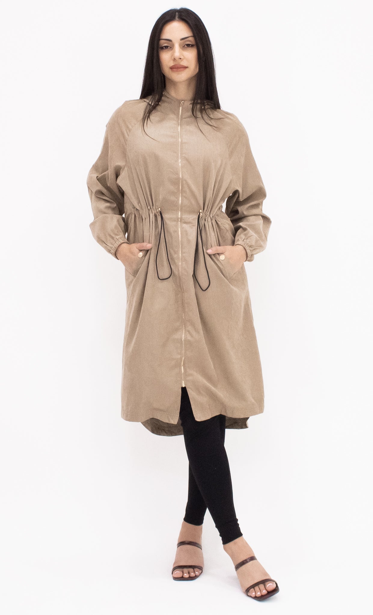 Drawstring Hooded Jacket - Taupe