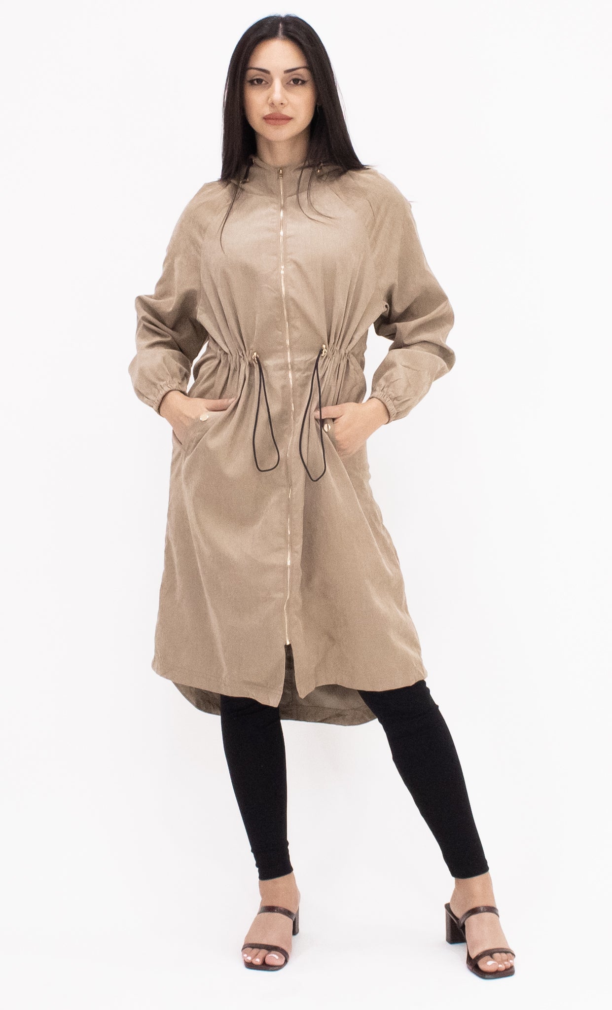 Drawstring Hooded Jacket - Taupe