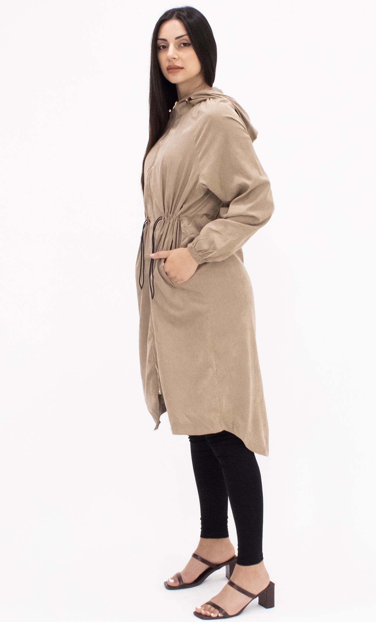 Drawstring Hooded Jacket - Taupe