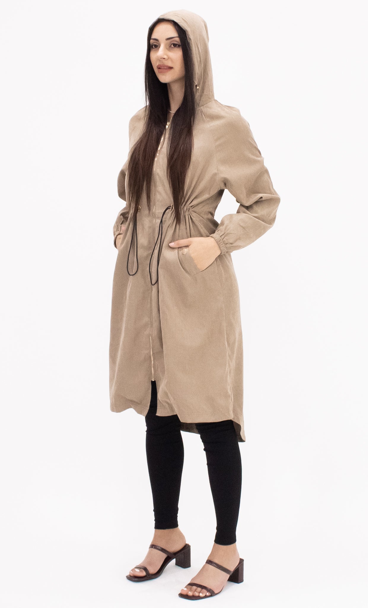 Drawstring Hooded Jacket - Taupe