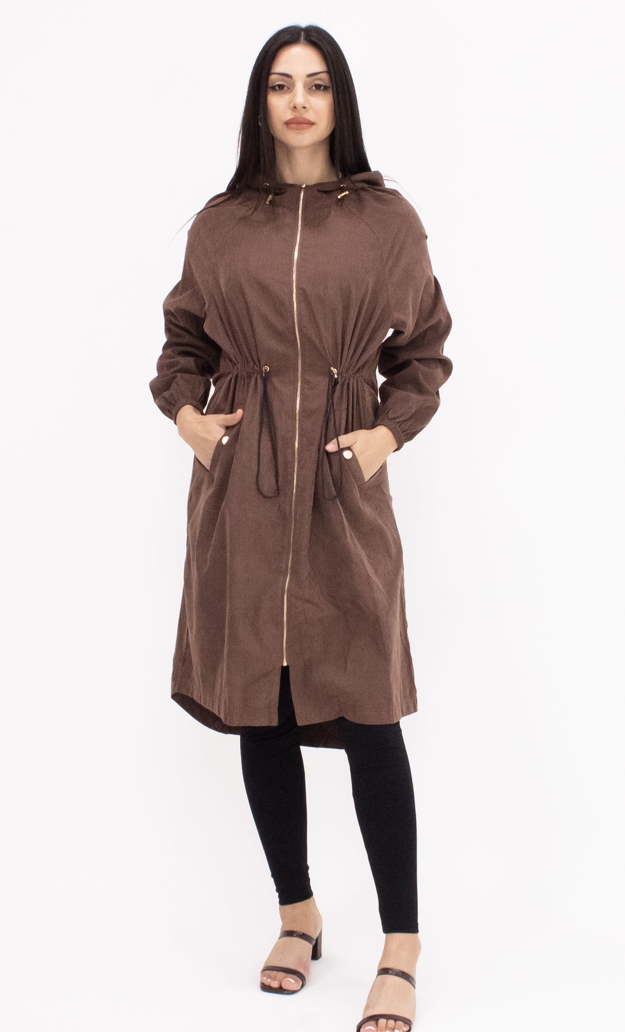 Drawstring Hooded Jacket - Brown