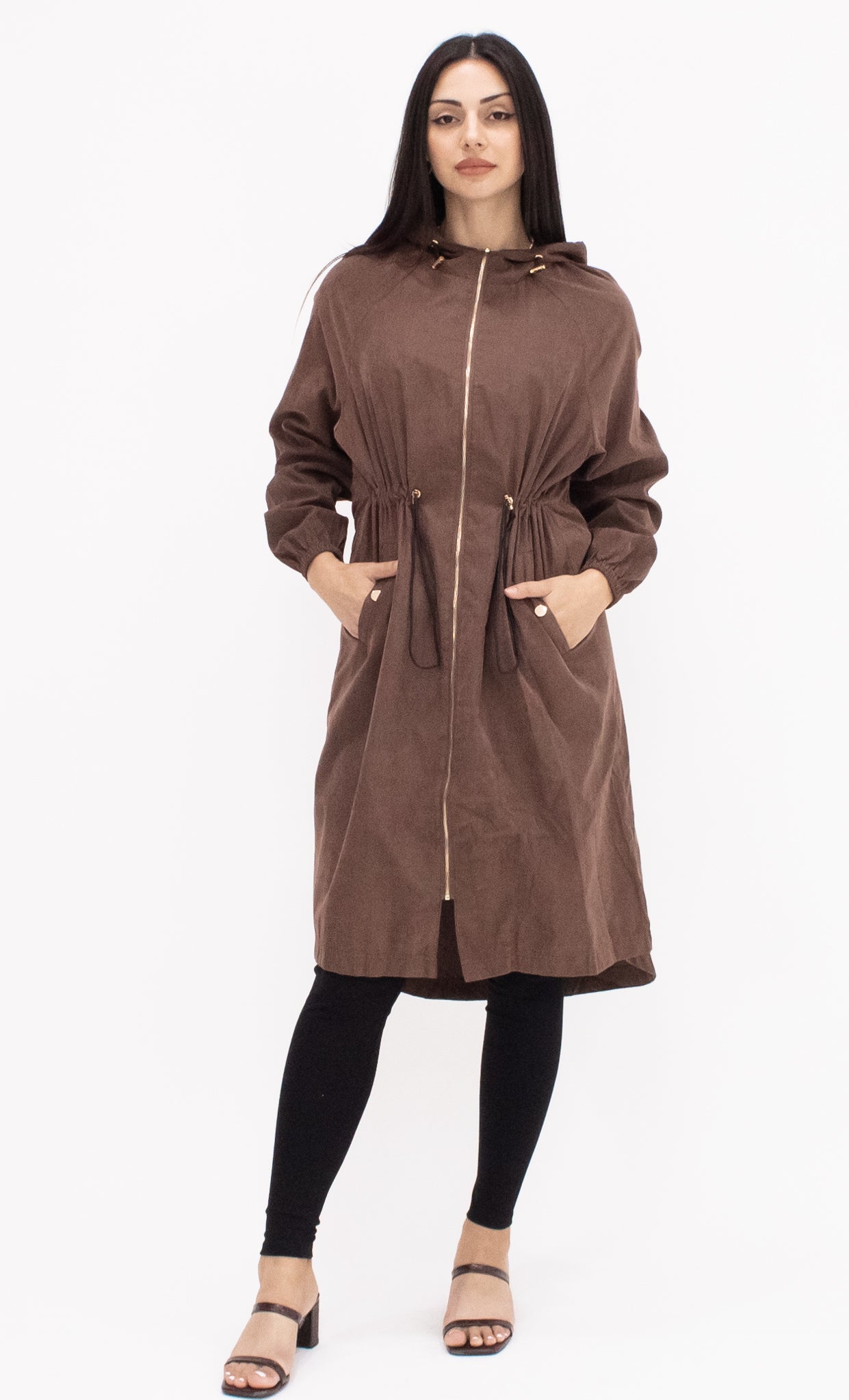 Drawstring Hooded Jacket - Brown