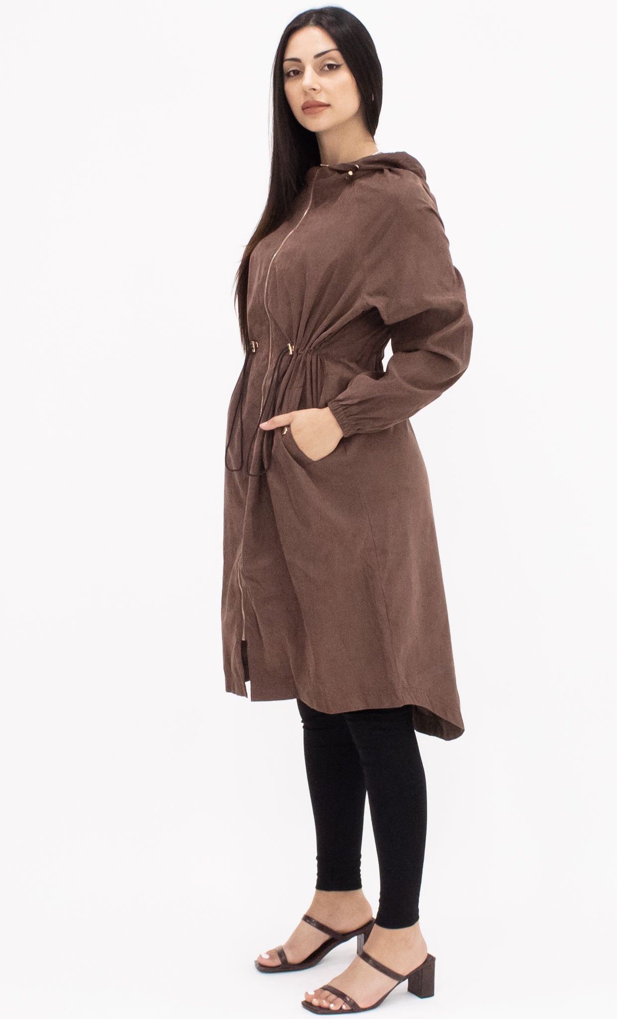 Drawstring Hooded Jacket - Brown
