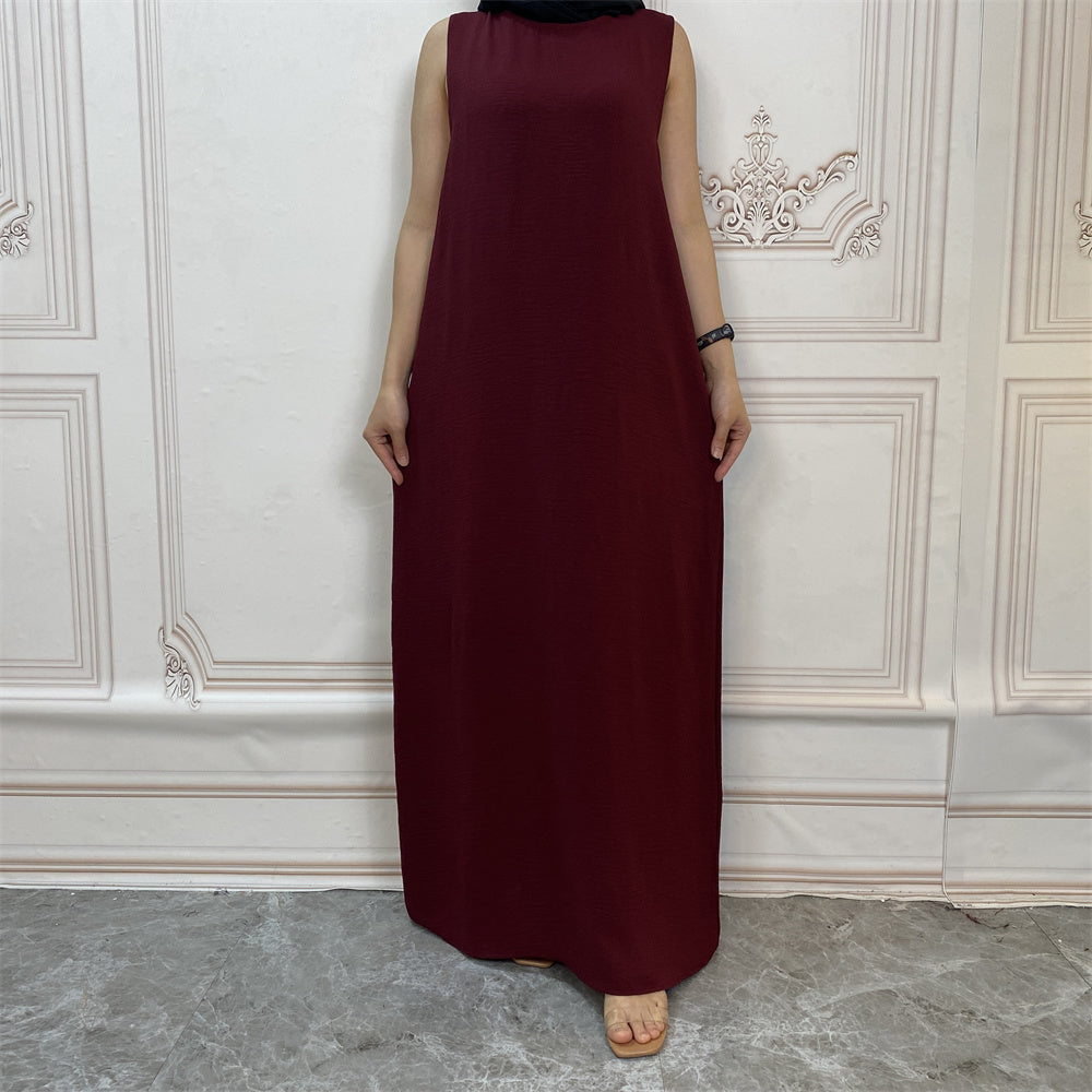 Pleated Three Piece Wrap Abaya - Wine
