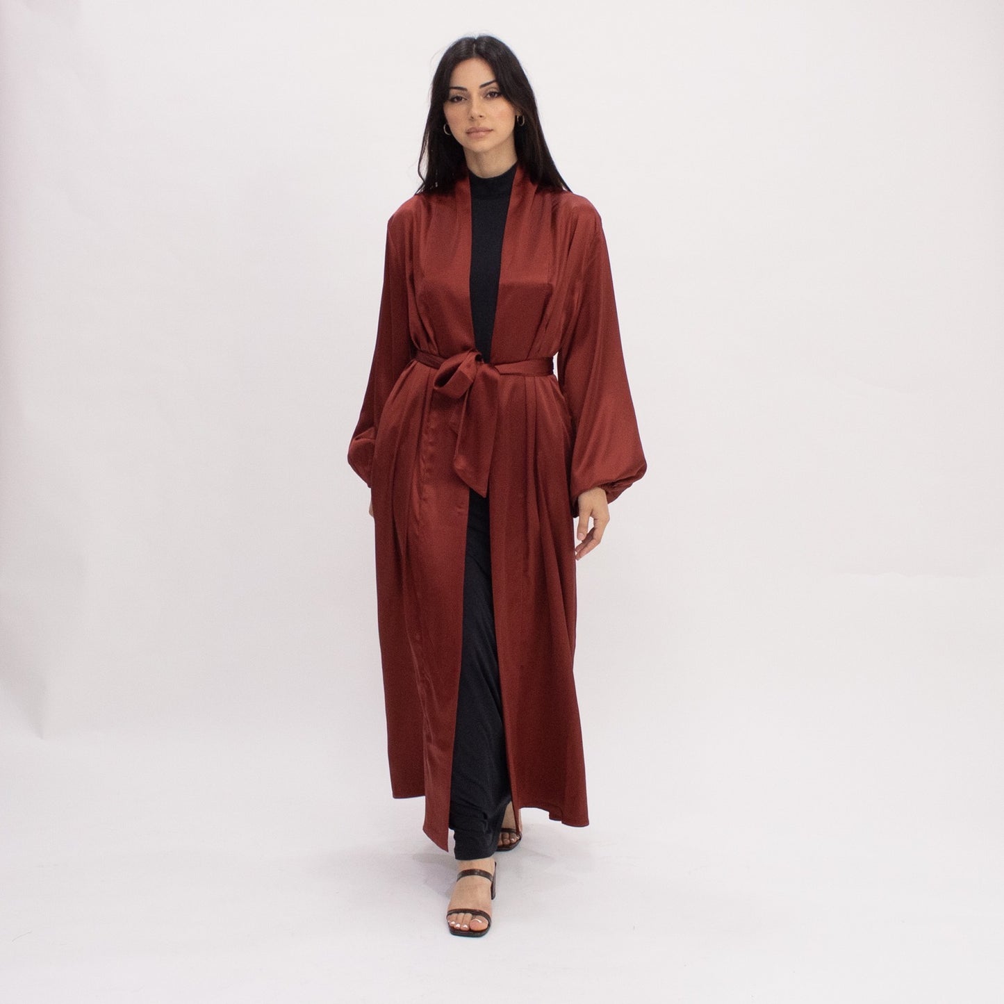 Luxe Satin Open Abaya - Rust
