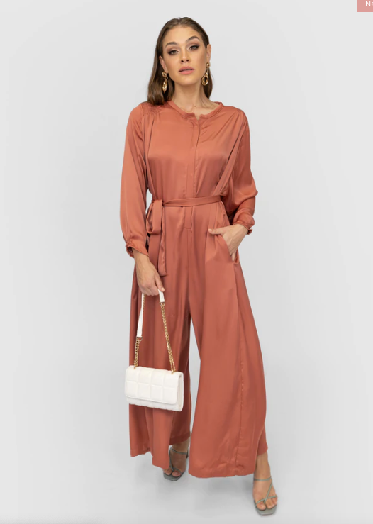 'LEENA' WIDE LEG JUMPSUIT - BURNT SIENNA