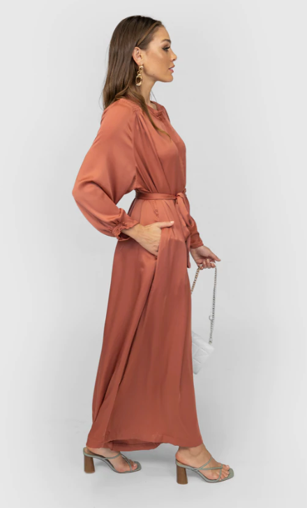 'LEENA' WIDE LEG JUMPSUIT - BURNT SIENNA
