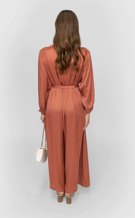 'LEENA' WIDE LEG JUMPSUIT - BURNT SIENNA