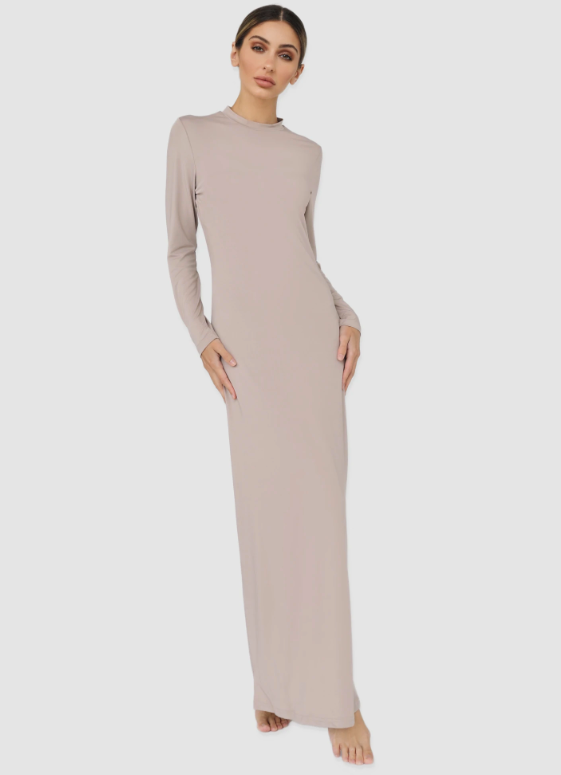 Luxe Slip Dress Low Neck - Fawn