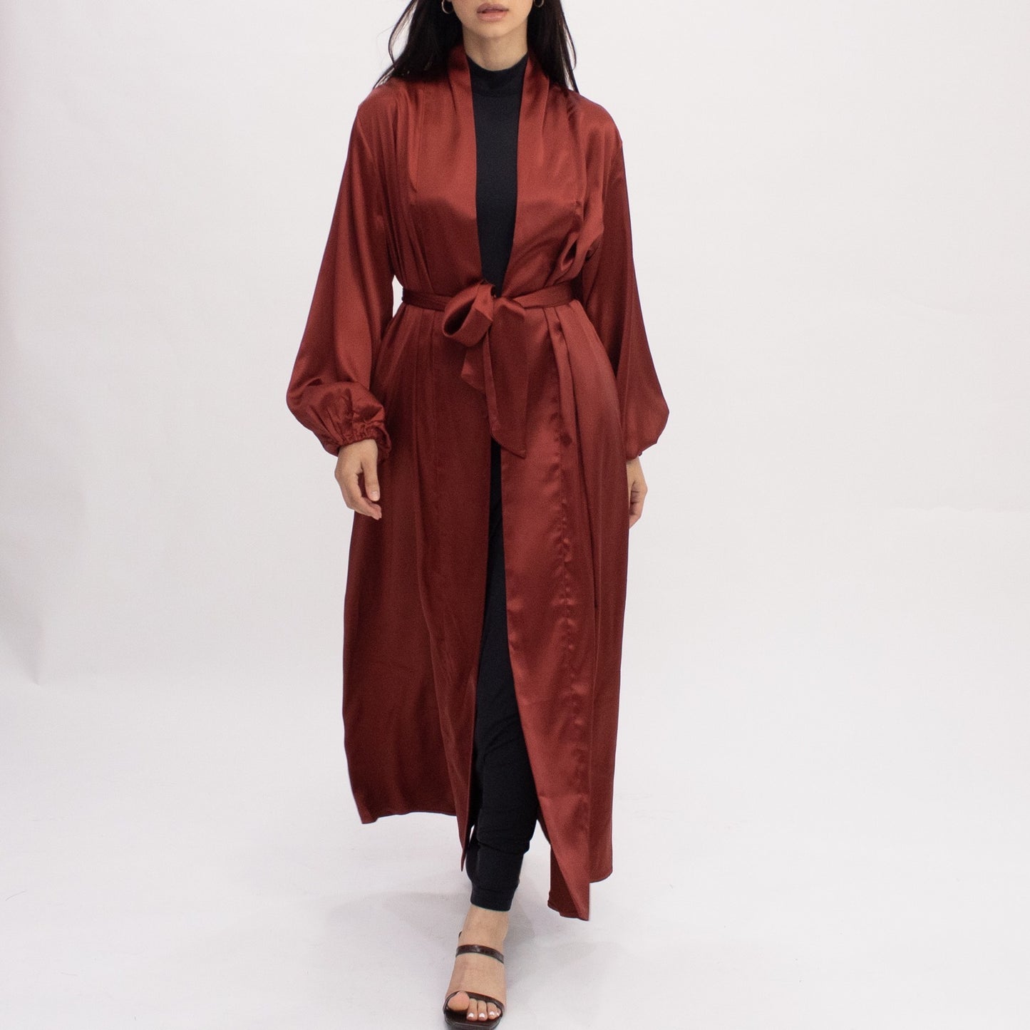 Luxe Satin Open Abaya - Rust