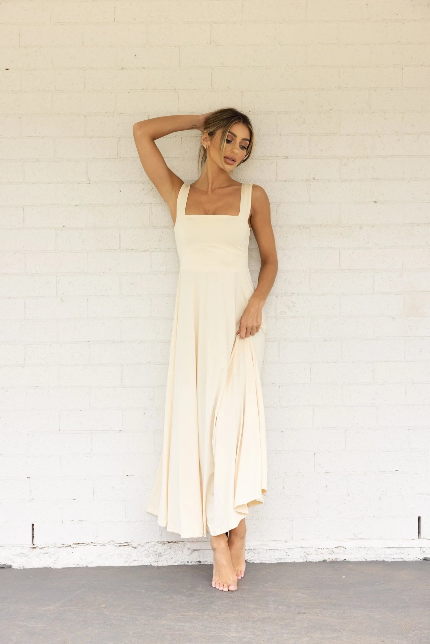 Luxe box neck slip dress- Vanilla