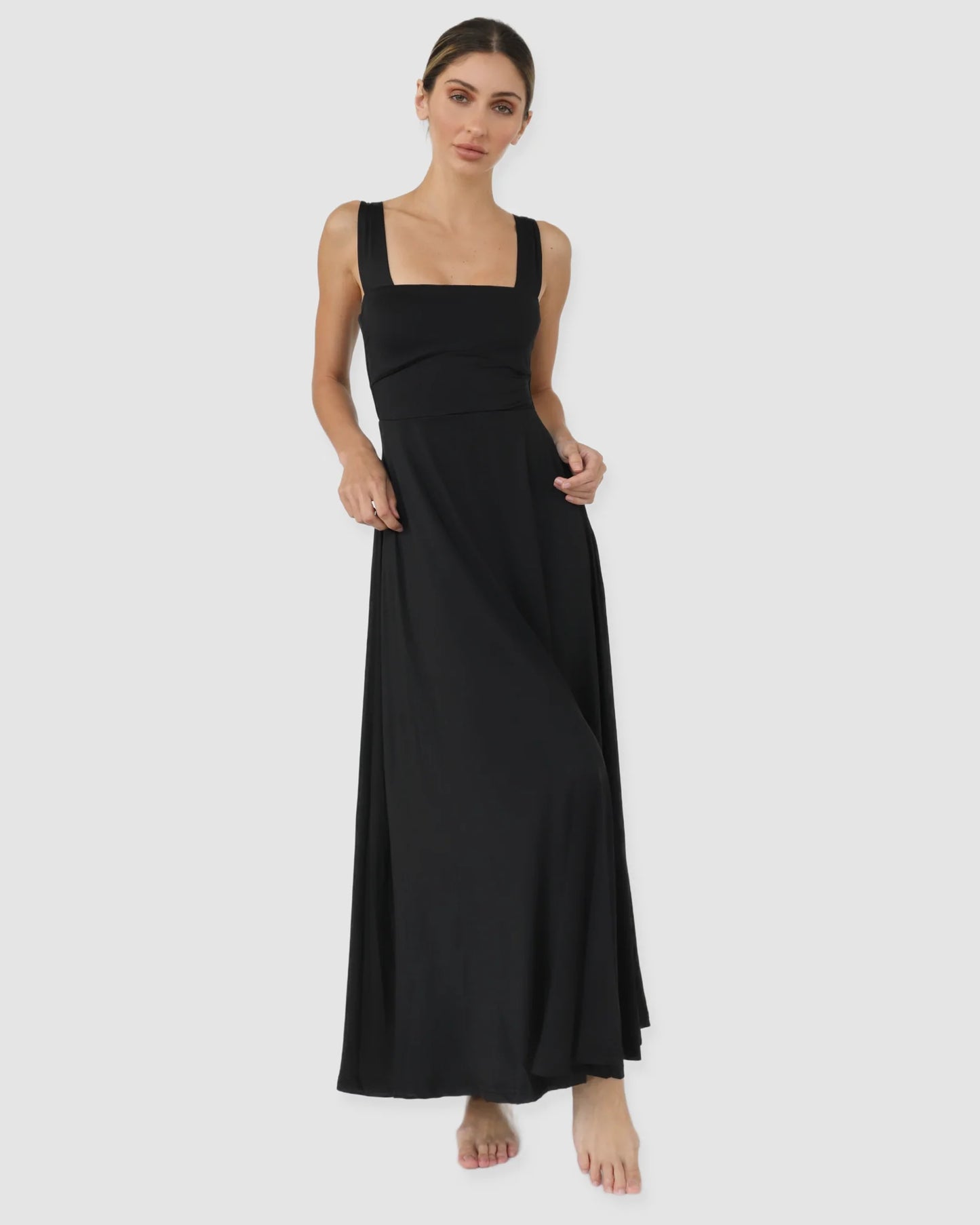 Luxe box neck slip dress- Midnight