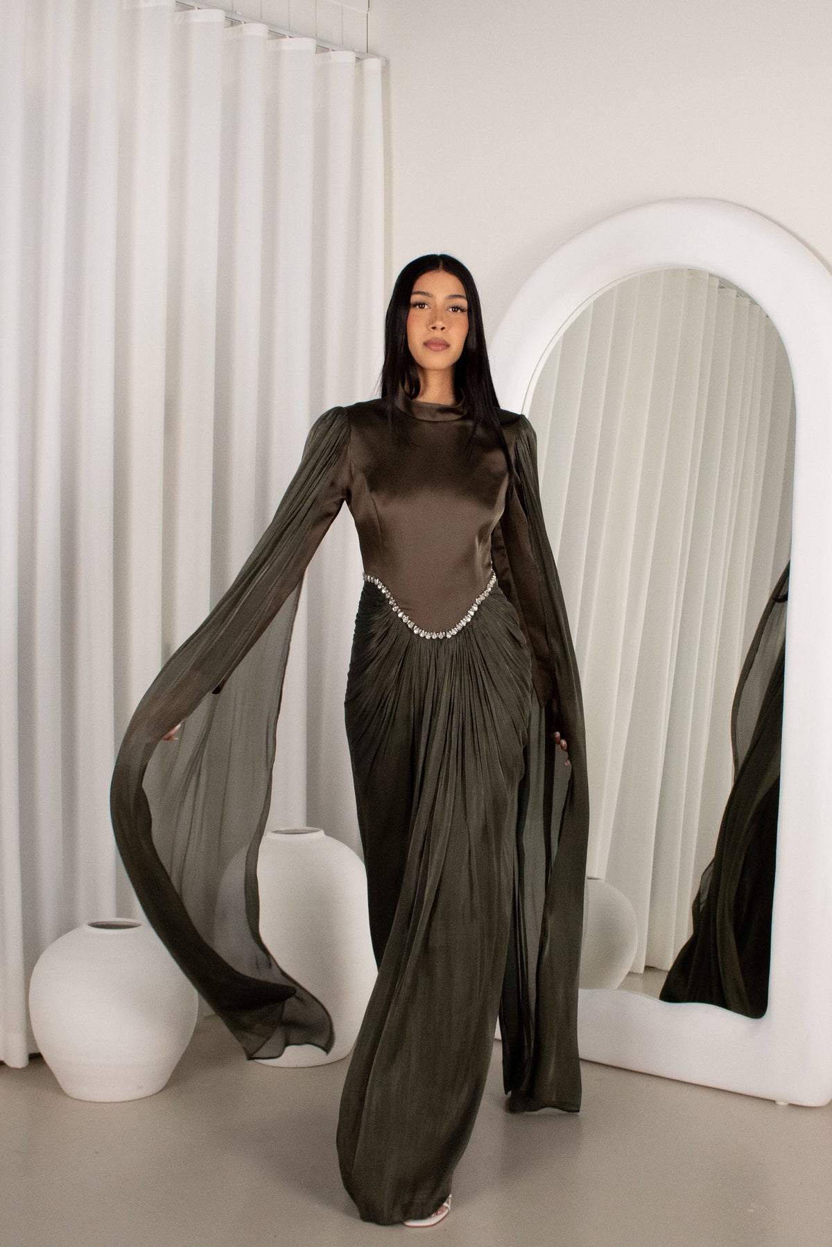 Hadara Rosticil The BAYDAH Gown - Olive – Hadara Boutique