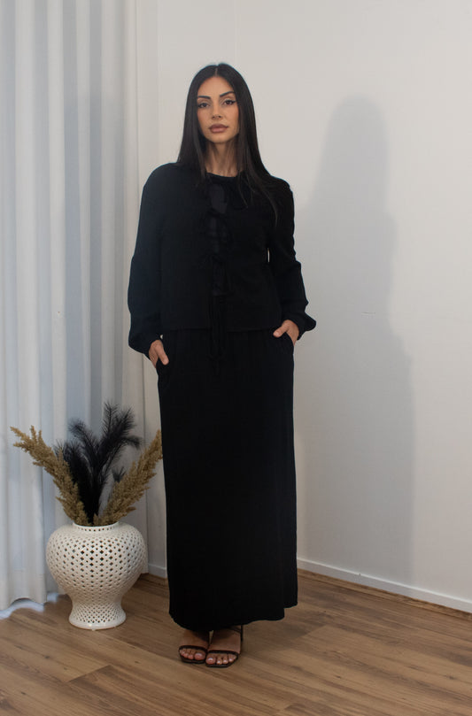 Tie Bow Skirt Set - Black
