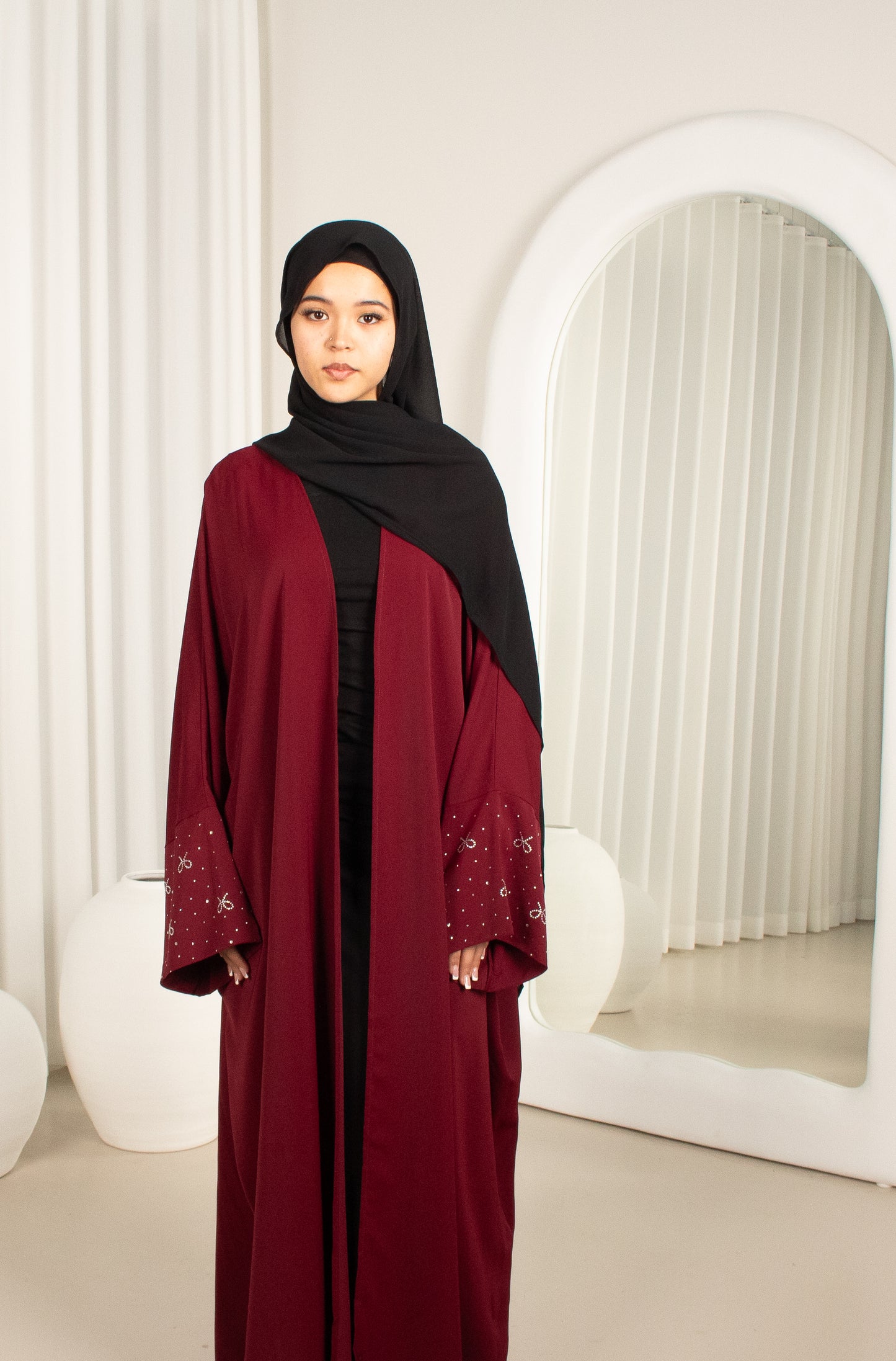 Marni Bow Open Abaya - Burgundy