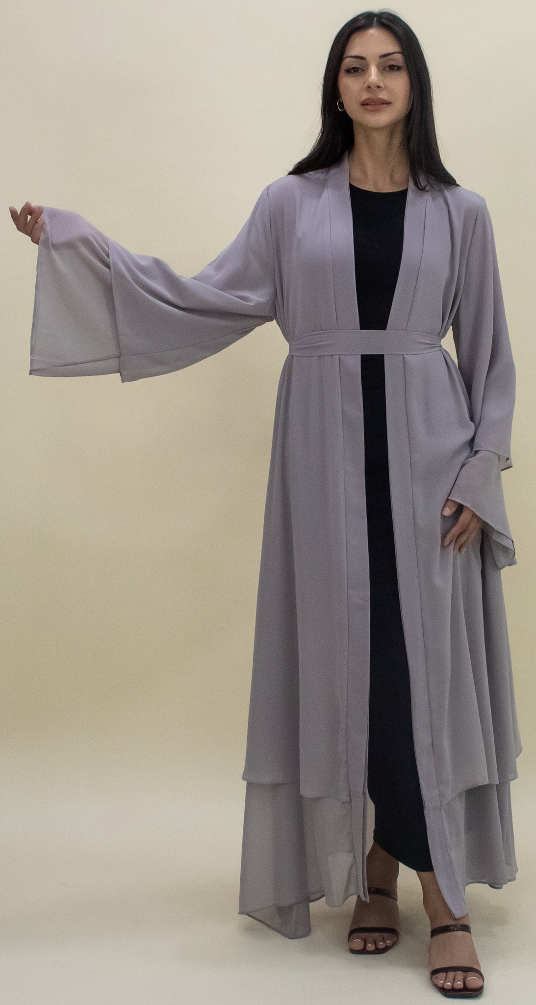 Nour Open Abaya - Grey