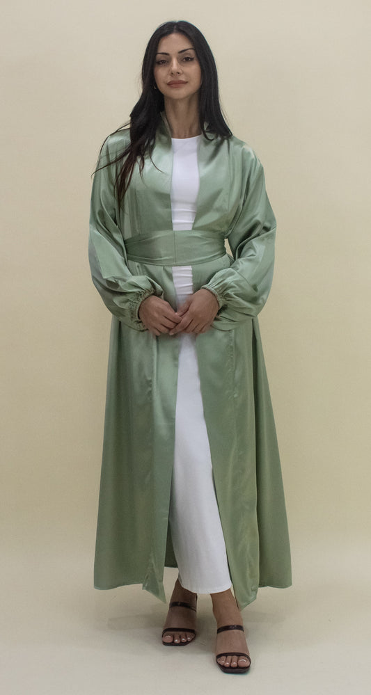 Luxe Satin Open Abaya - Mint