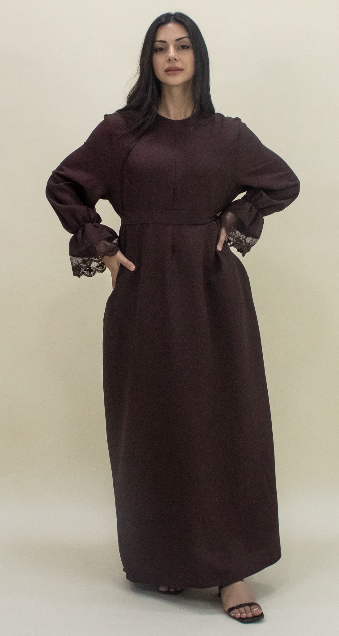 Lace Abaya - Chocolate Brown