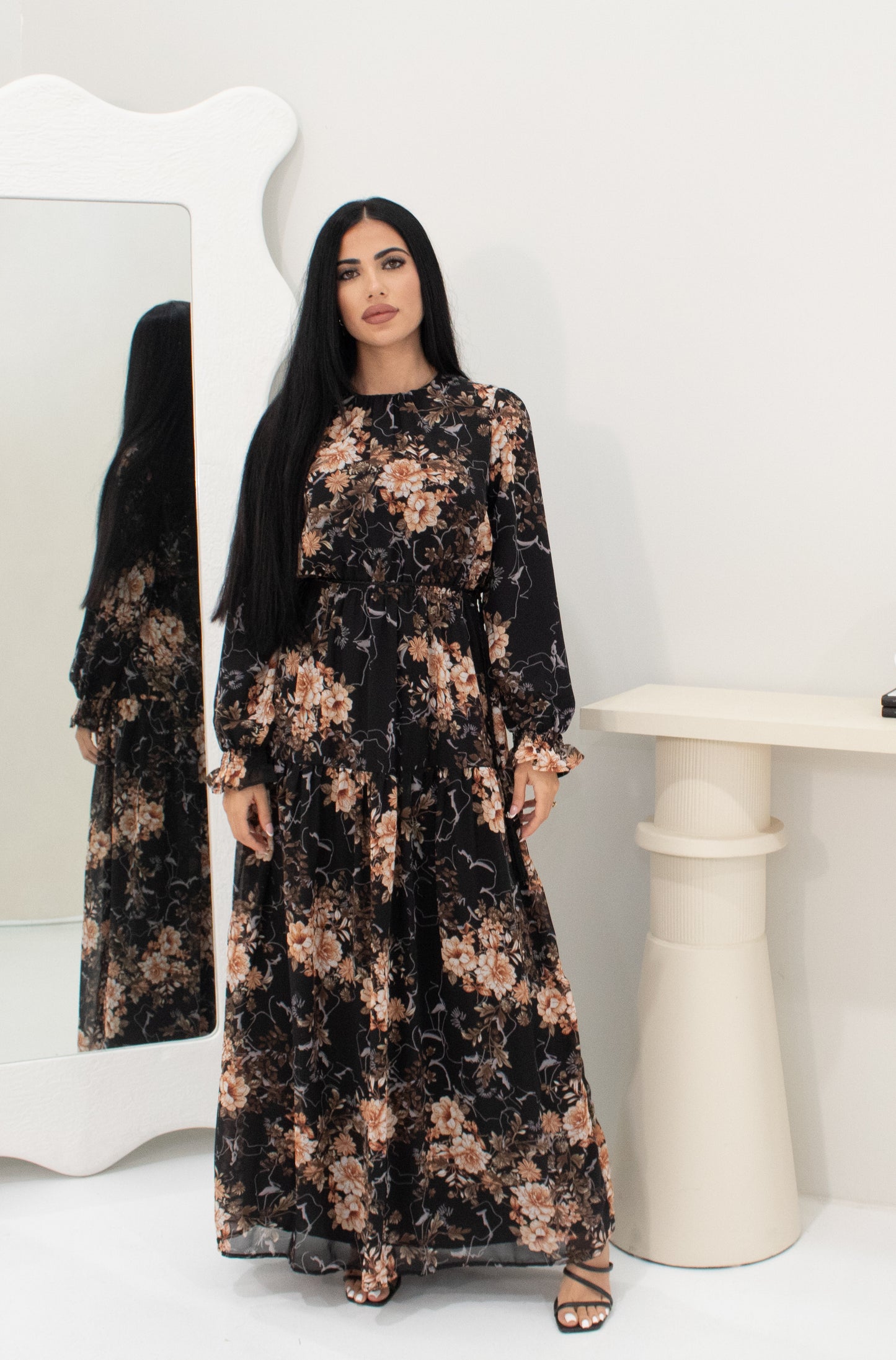 Angela Floral Dress - Black